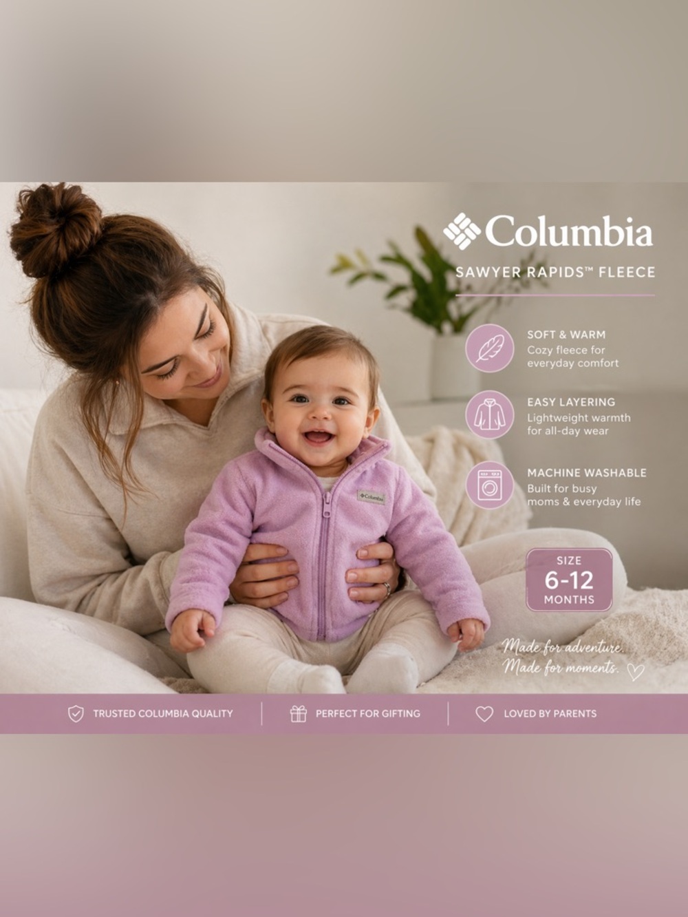 Columbia Infant Lavender Purple Sawyer Rapids Fleece Jacket 6-12M NWT Zip